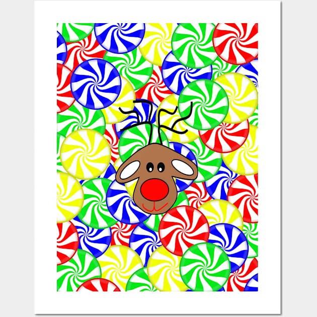 CHRISTMAS Candy Reindeer Xmas Wall Art by SartorisArt1